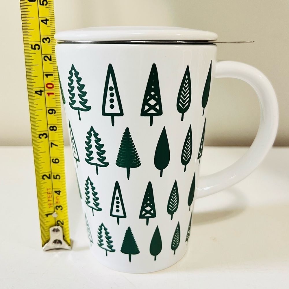 David’s Tea White and Green Tree Pattern Mug with Lid and Tea Infuser - Picture 7 of 8